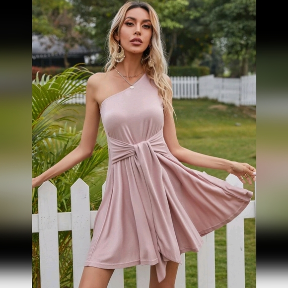 One Shoulder Tie Front Dress - Picture 1 of 5